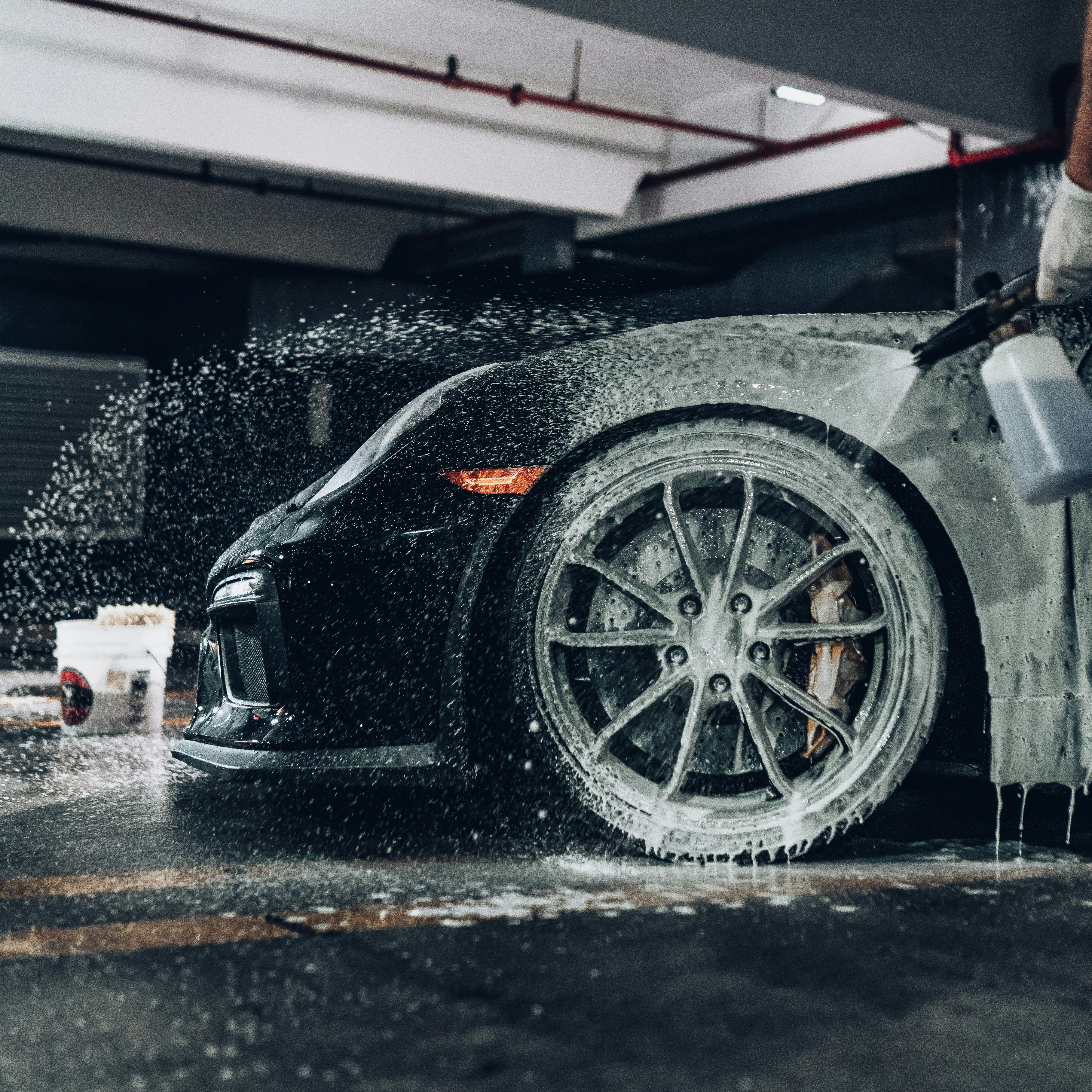 Foam wash on vehicle exterior